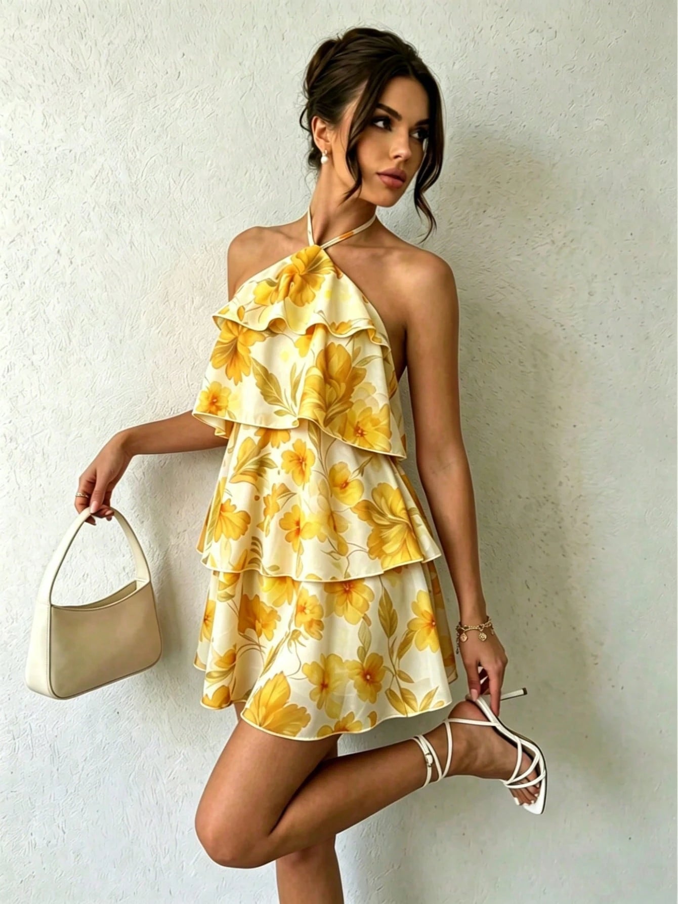 Floral Print Spaghetti Strap Mini Dress - Pink/Red/Orange/Purple
