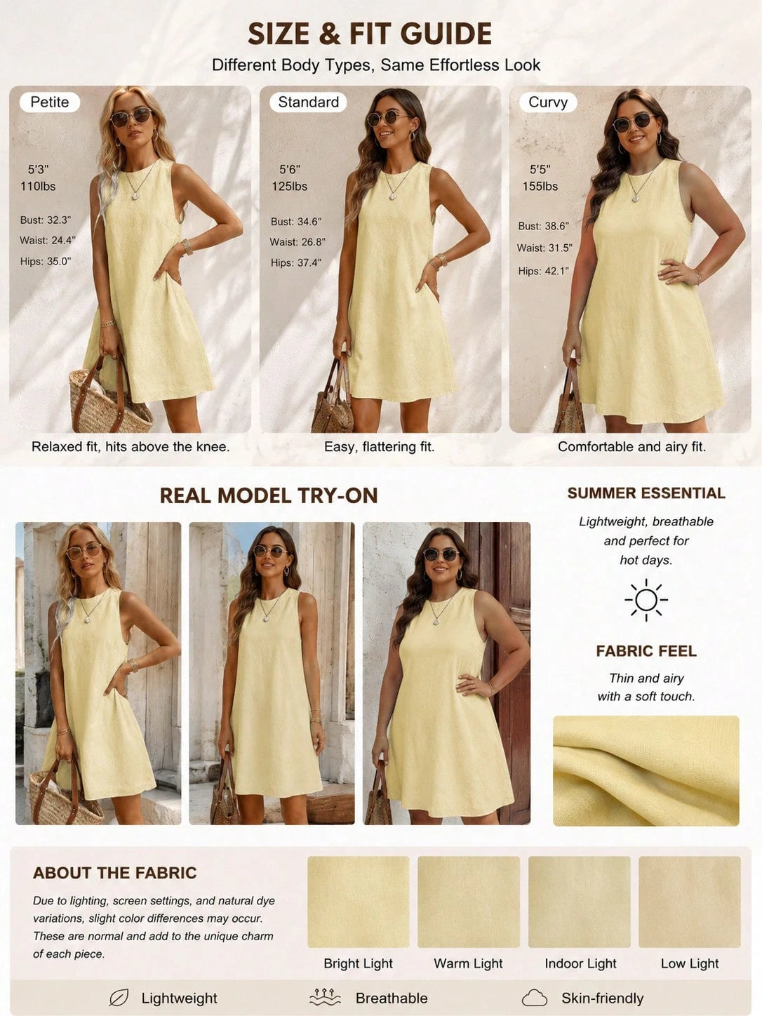 Starfish Women's Fashionable Versatile Minimalist Elegant Khaki Round Neck Sleeveless Dress, Suitable For - image 17