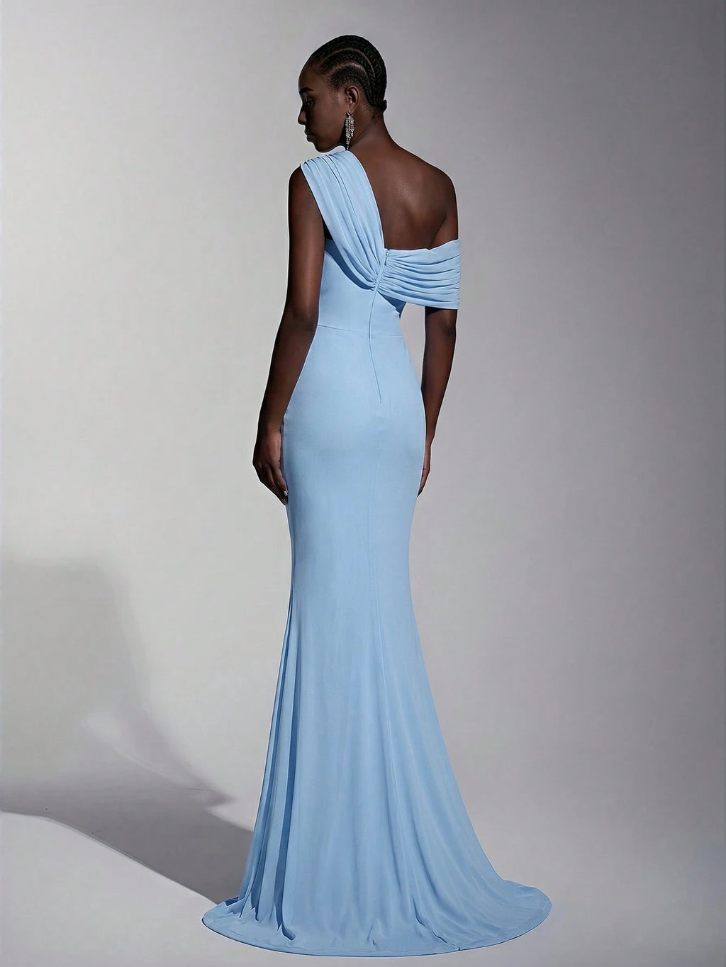 Elitara 2025 New Elegant Navy Blue Mesh One-Shoulder Ruched Decor Fitted Maxi Dress, Suitable For Weddings, - image 19