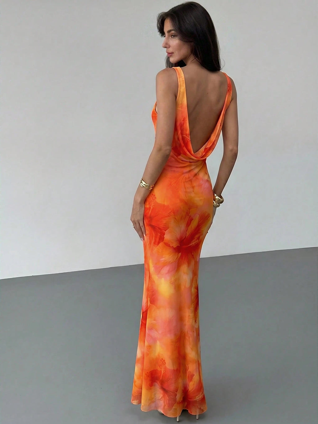 Aloruh Spring/Summer Vacation Floral Print Long Dress Backless Dress Elegant Tropical Party Vacation Light - image 8