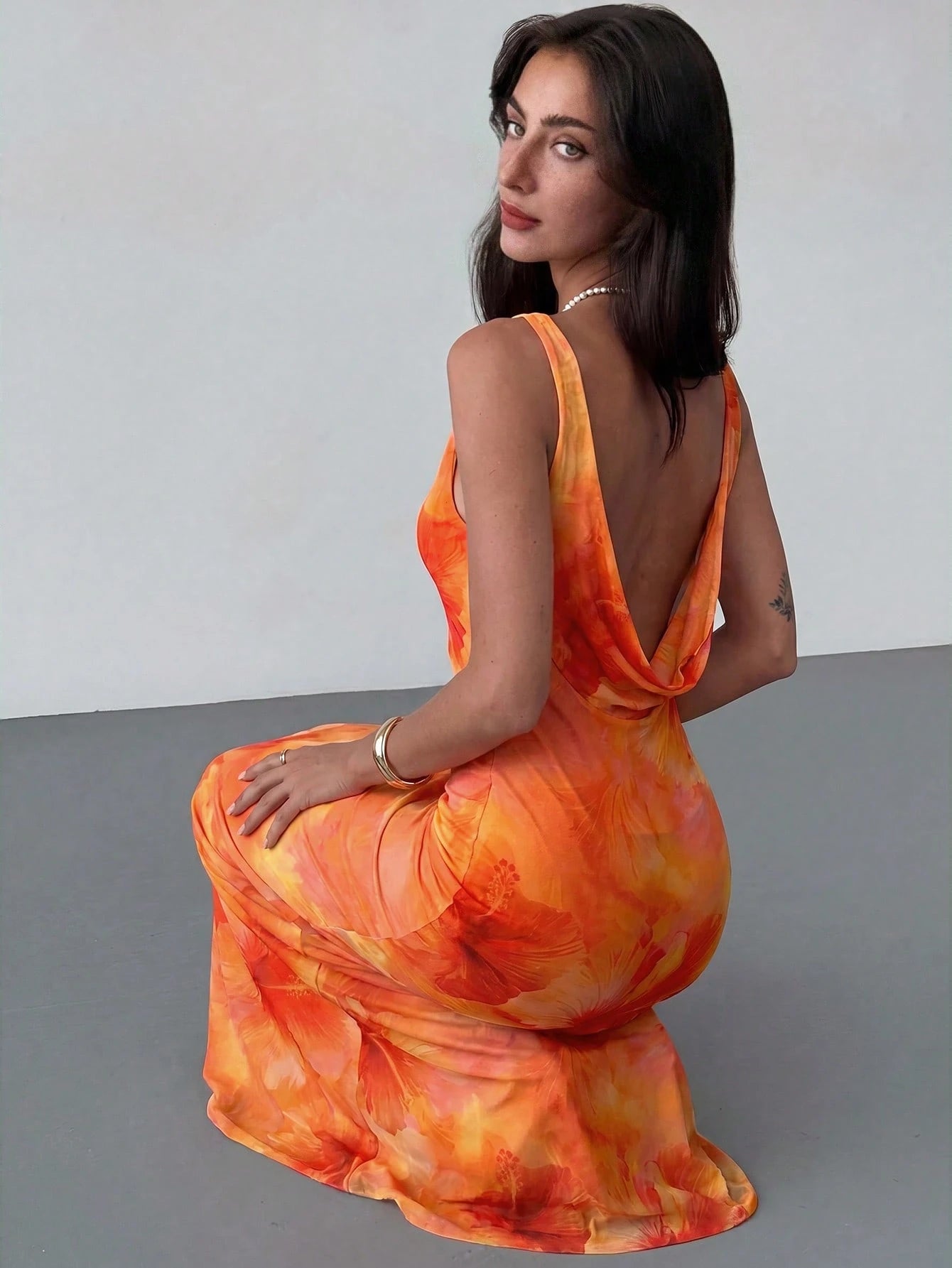Aloruh Spring/Summer Vacation Floral Print Long Dress Backless Dress Elegant Tropical Party Vacation Light - image 9