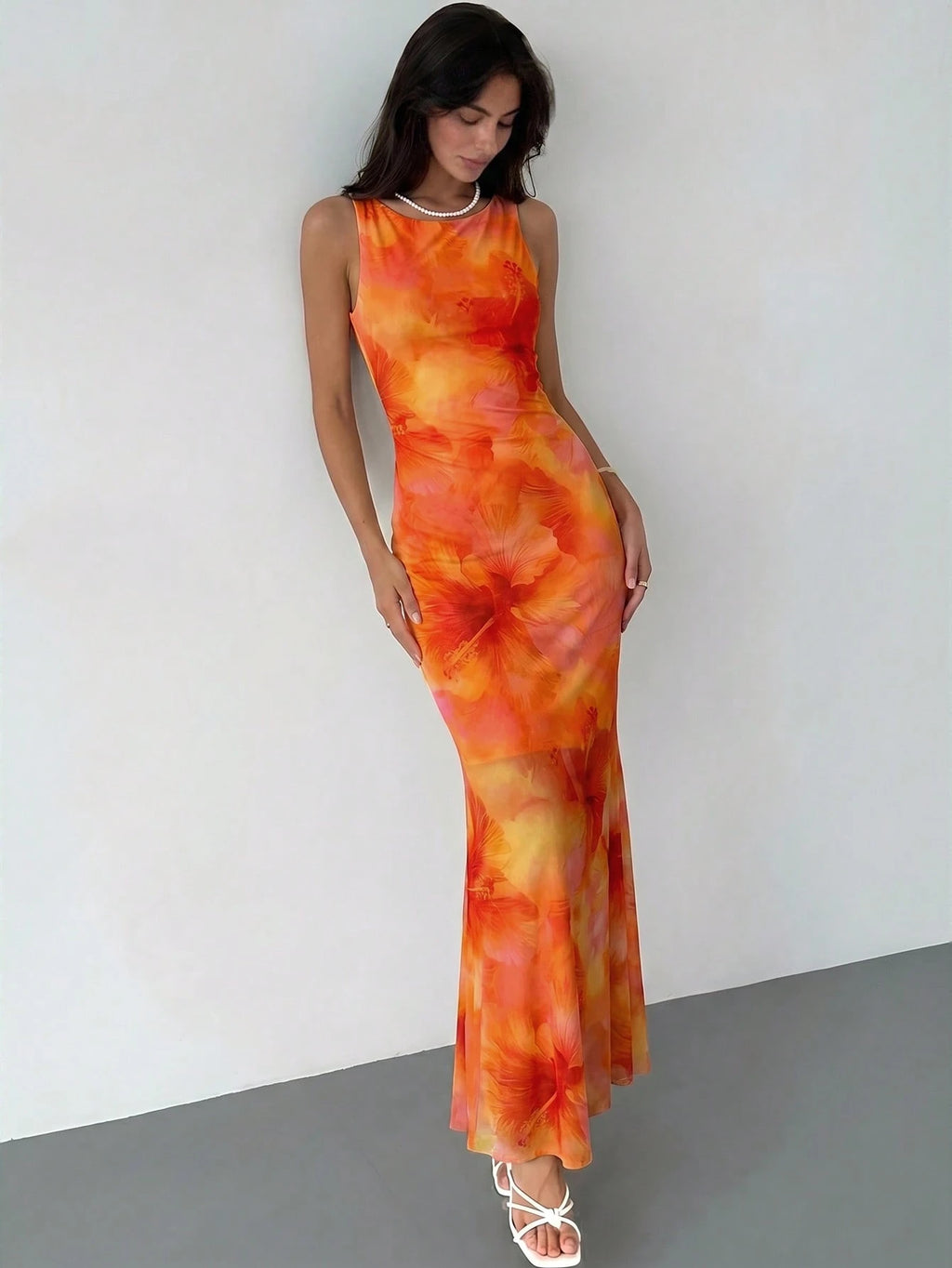Aloruh Spring/Summer Vacation Floral Print Long Dress Backless Dress Elegant Tropical Party Vacation Light - image 10