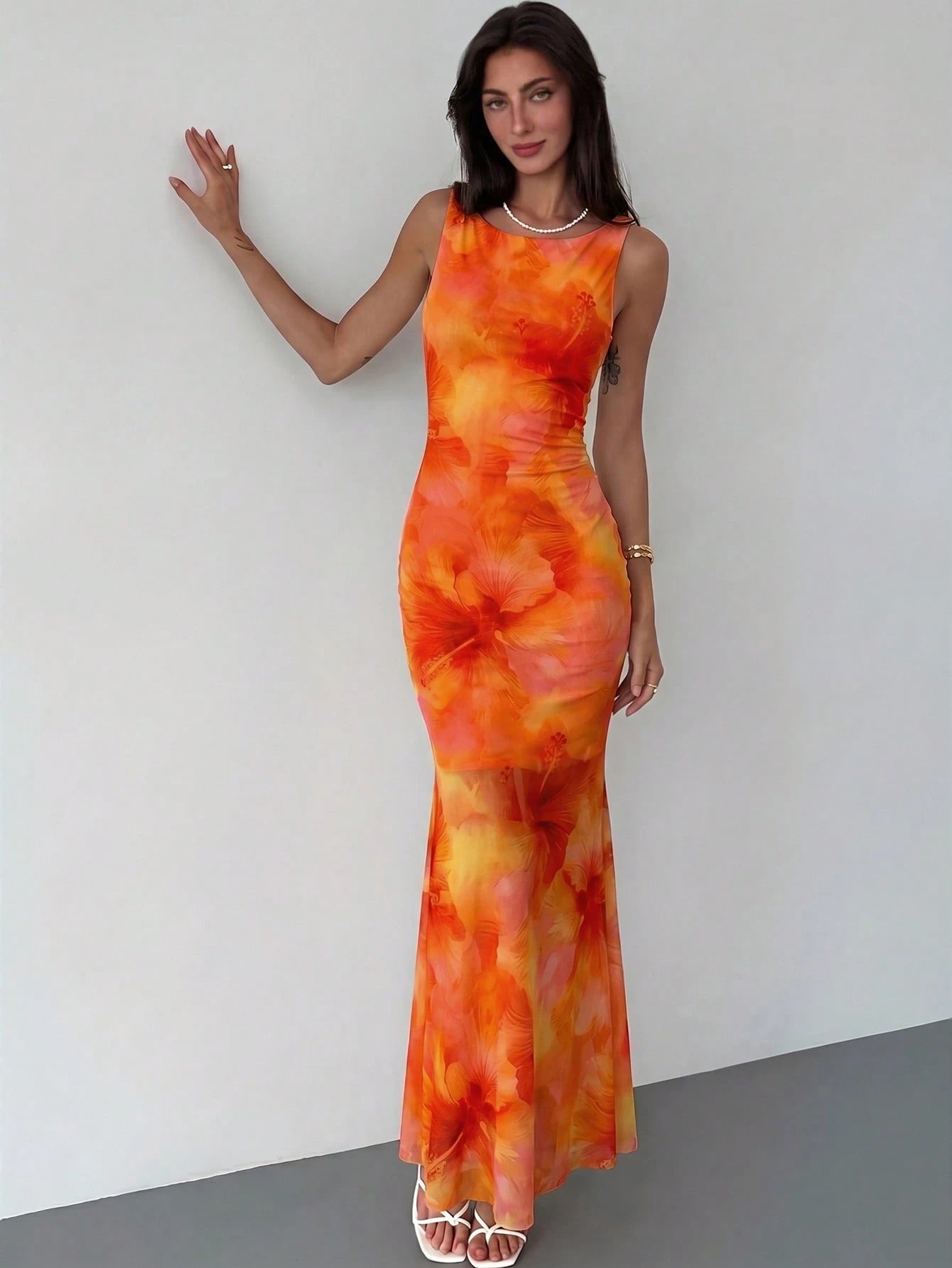 Aloruh Spring/Summer Vacation Floral Print Long Dress Backless Dress Elegant Tropical Party Vacation Light - image 11