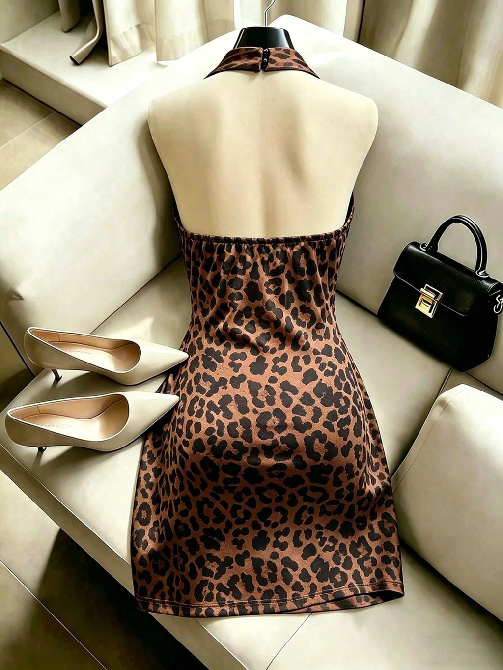 Franclia Fashionable New Elegant Draped Neck Brown Dress, Featuring