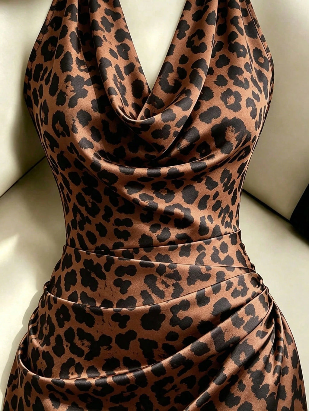 Franclia Fashionable New Elegant Draped Neck Brown Dress, Featuring