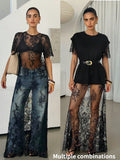 Lavishia Women's Lace Embroidered Sheer Dress Photoshoot Outfit,Black