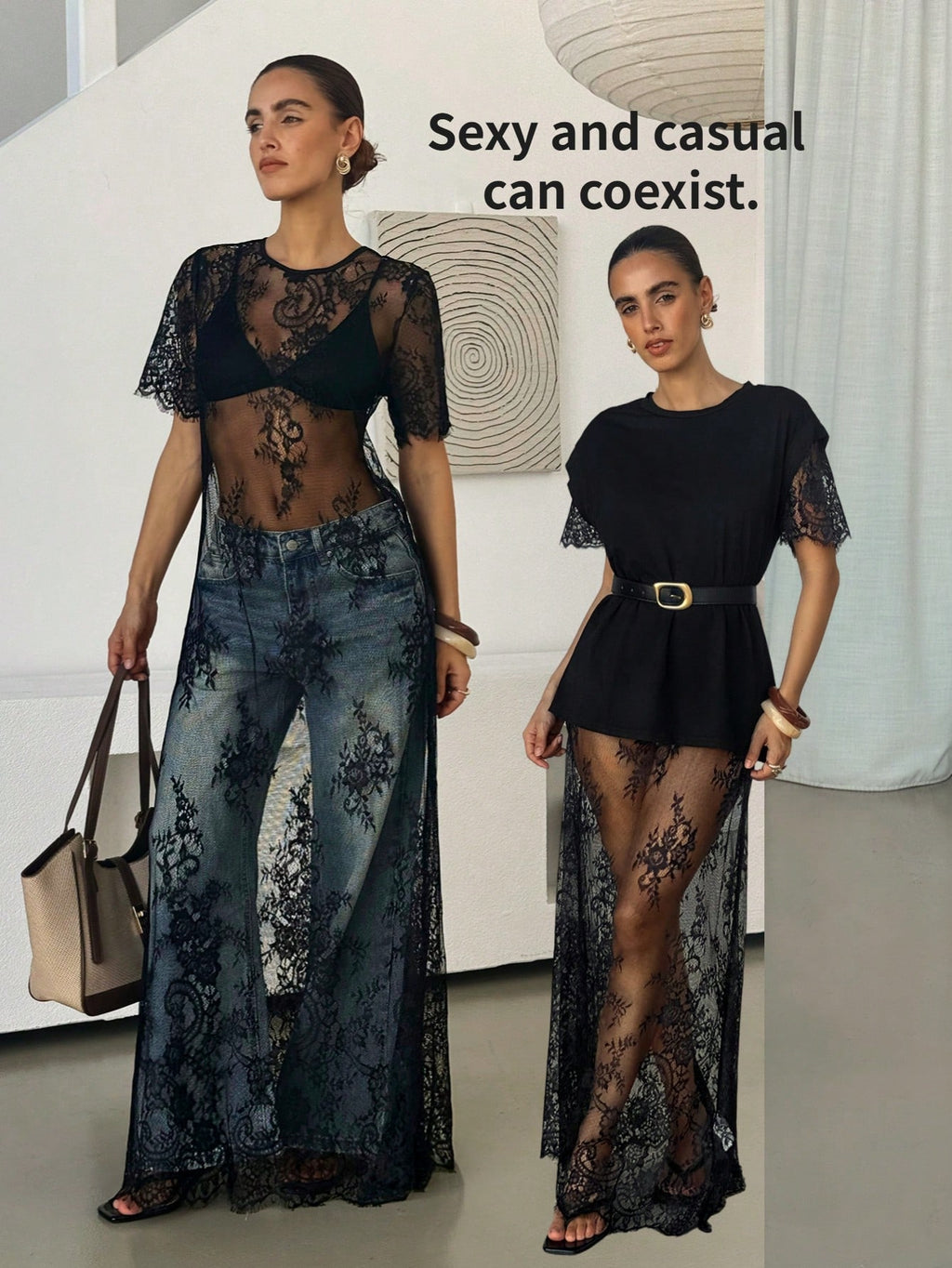 Lavishia Women's Lace Embroidered Sheer Dress Photoshoot Outfit,Black
