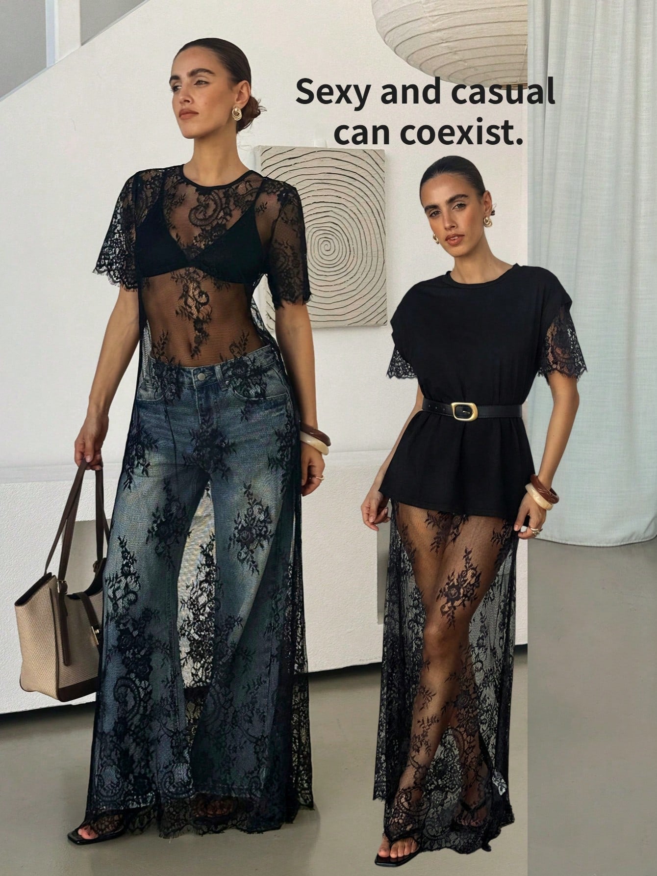Lavishia Women's Lace Embroidered Sheer Dress Photoshoot Outfit,Black