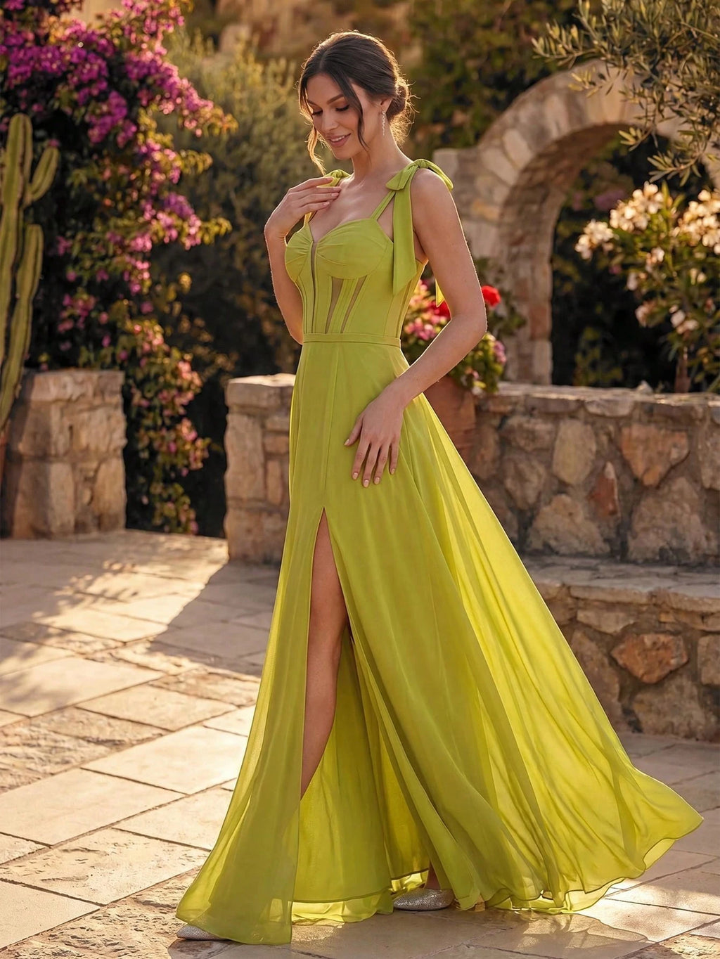New Luxury Sexy Elegant Elegant Solid Color High Slit Bridesmaid Evening Dress Wedding Yellow