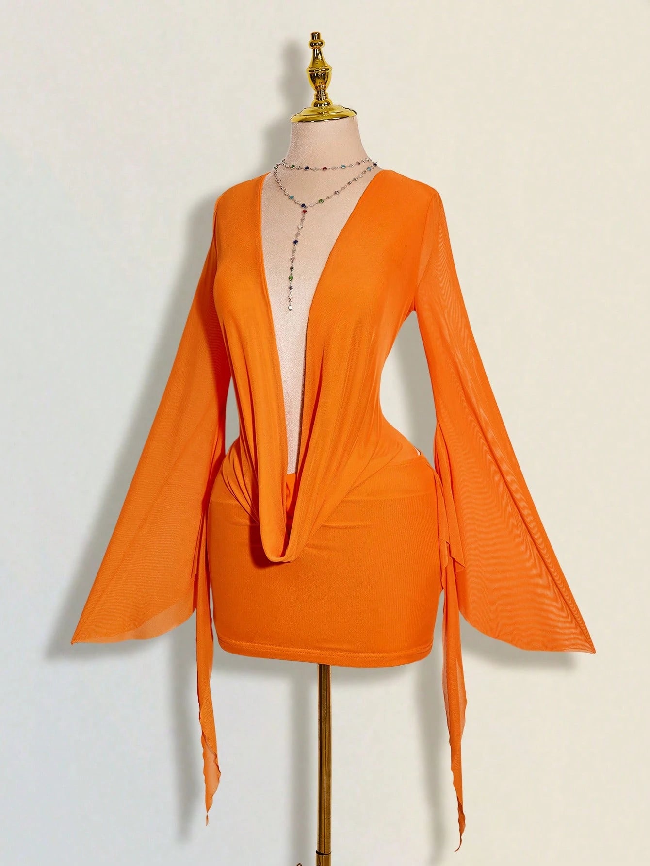 ICON Sexy Oversized Plunging Neckline Mesh Patchwork Backless Mini
