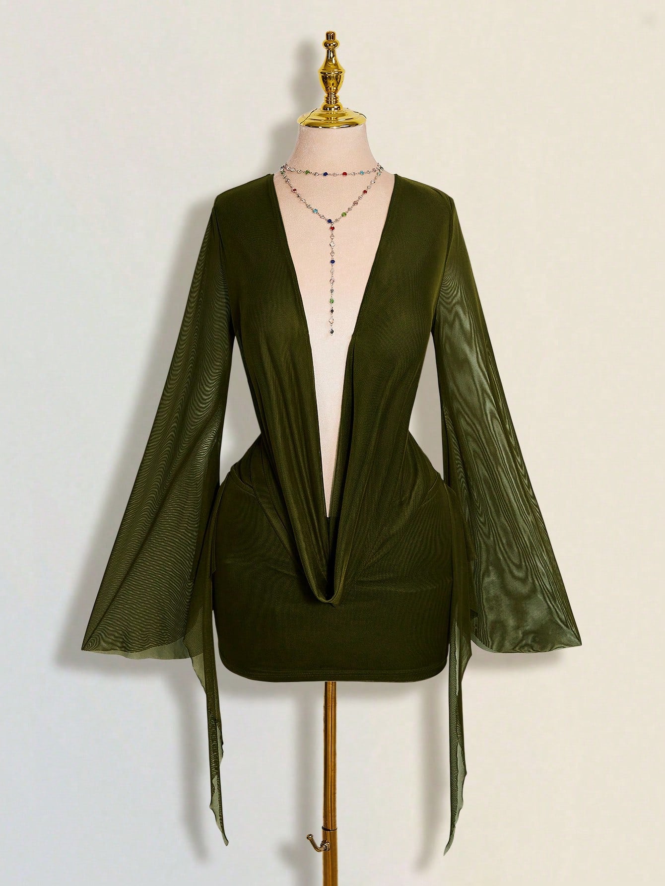 ICON Sexy Oversized Plunging Neckline Mesh Patchwork Backless Mini