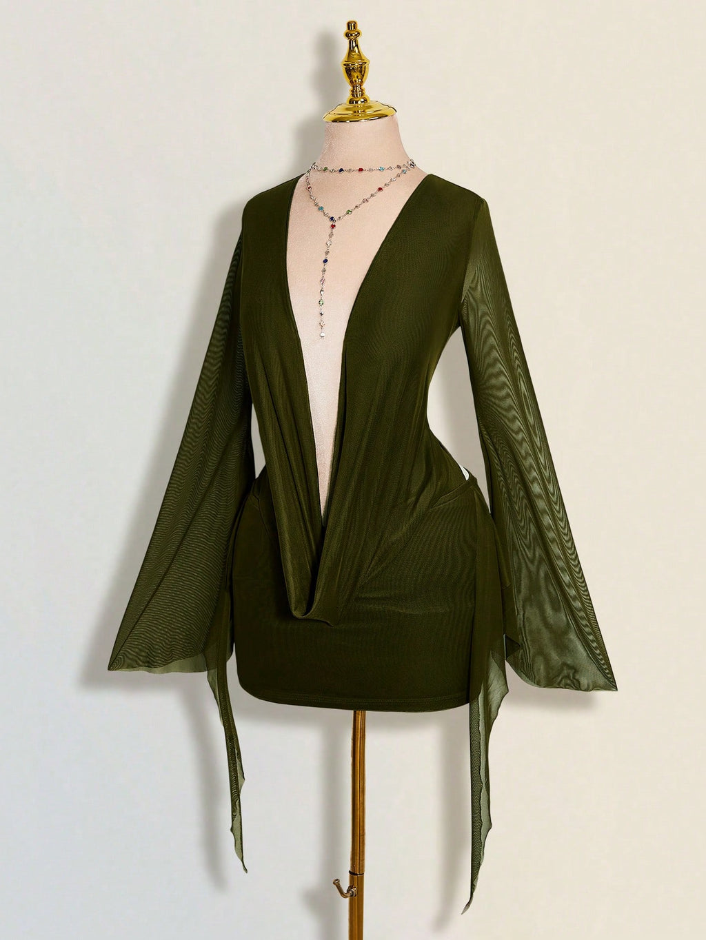 ICON Sexy Oversized Plunging Neckline Mesh Patchwork Backless Mini