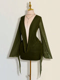 ICON Sexy Oversized Plunging Neckline Mesh Patchwork Backless Mini