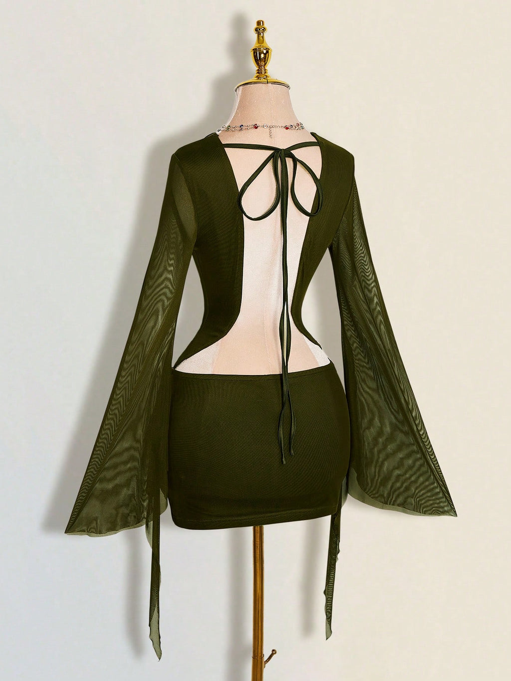 ICON Sexy Oversized Plunging Neckline Mesh Patchwork Backless Mini