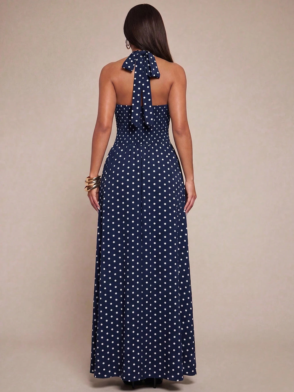 Radiana Elegant Sexy Summer Navy Blue Halter Neck Maxi Dress,Flowy