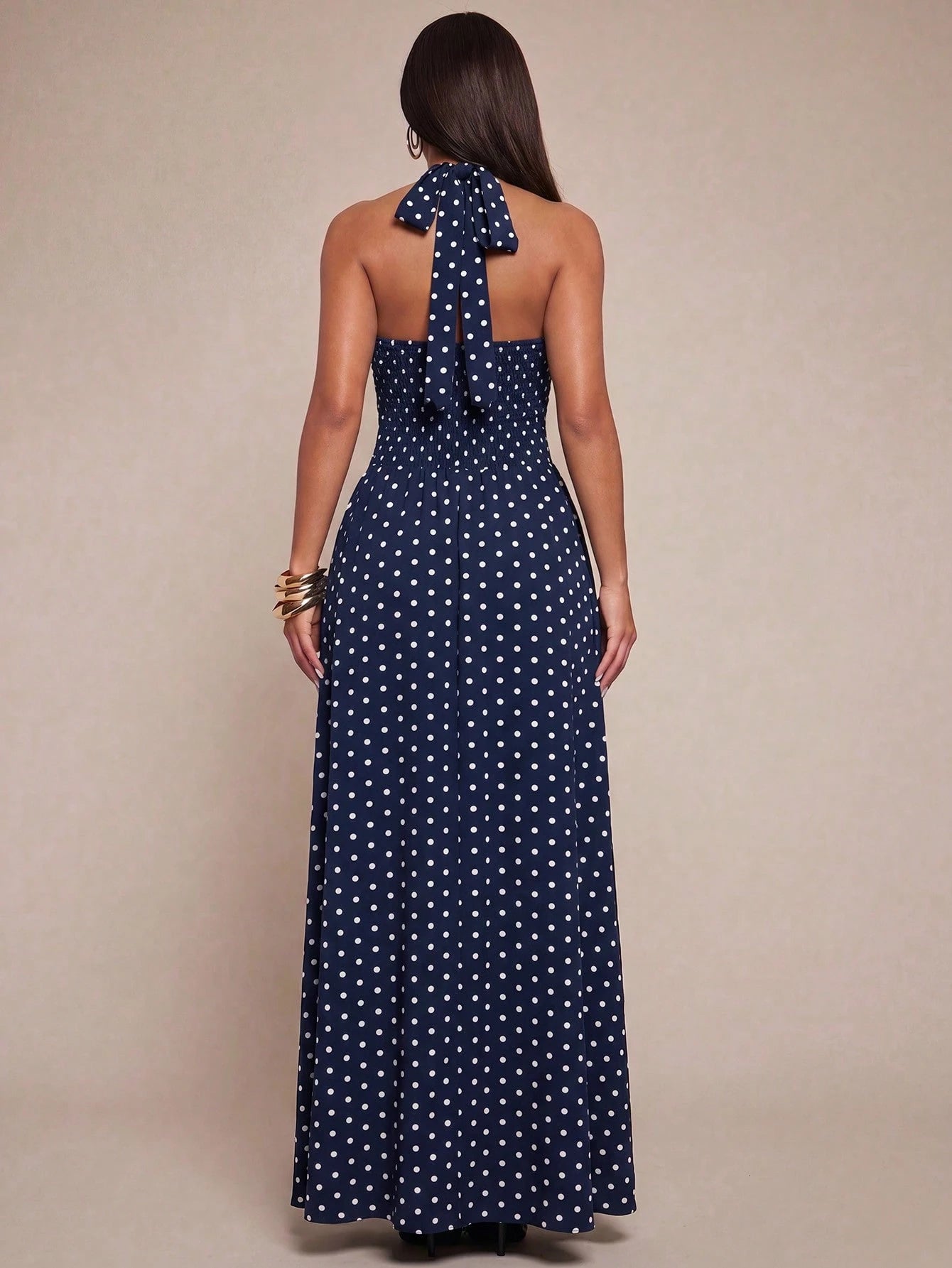 Radiana Elegant Sexy Summer Navy Blue Halter Neck Maxi Dress,Flowy