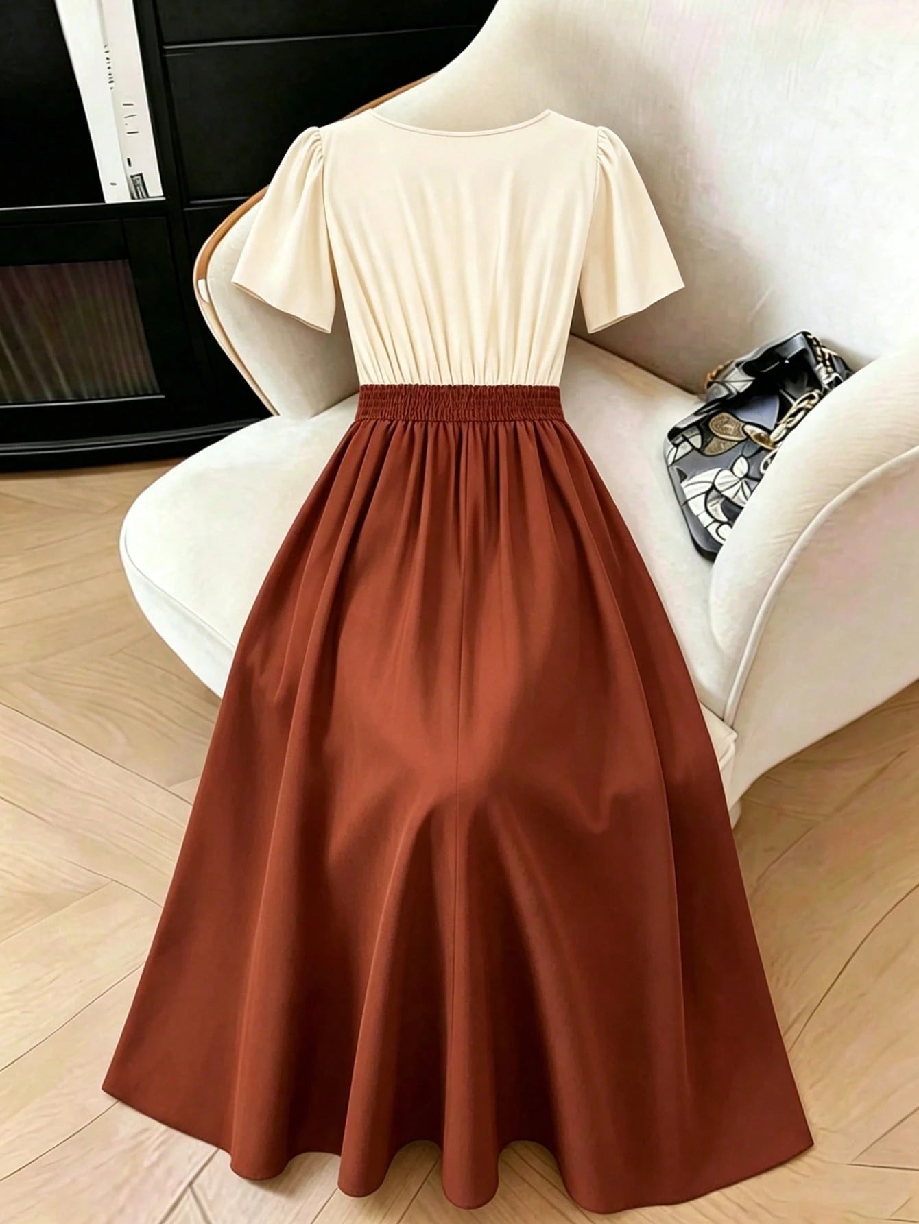 Elenzga Spring/Summer New V-Neck Ruffle Sleeve Decorative Buckle