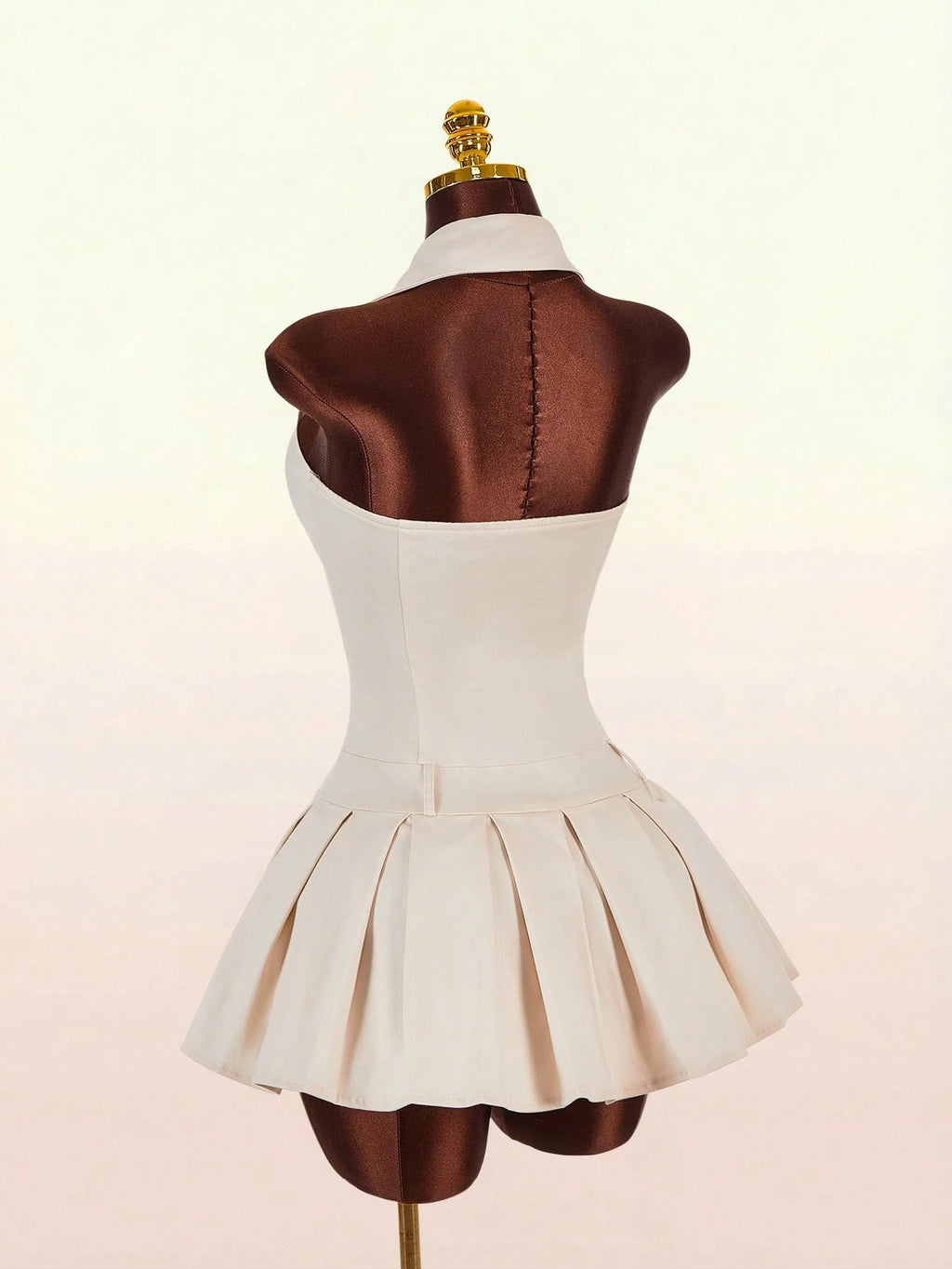 Amplova Sleeveless Sexy Fitted Napoleon Split Pleated Skirt With Hook-And-Eye Metal Zipper And Metal Buttons - image 5