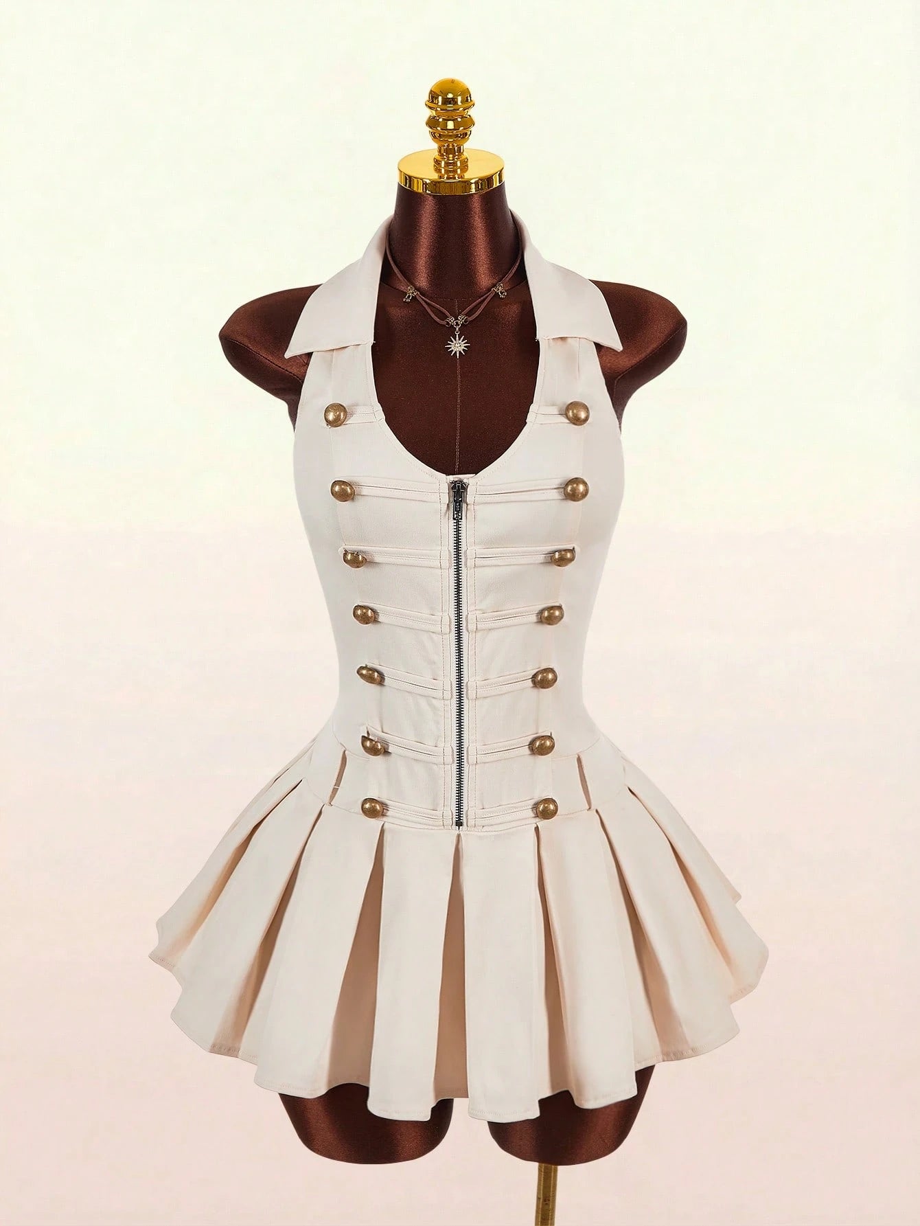 Amplova Sleeveless Sexy Fitted Napoleon Split Pleated Skirt With