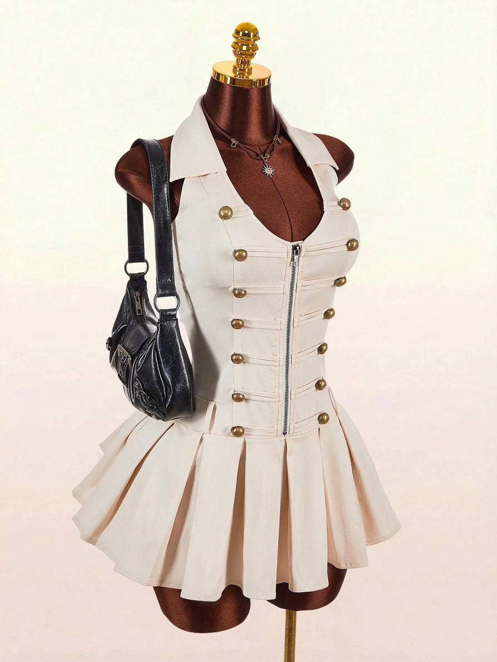 Amplova Sleeveless Sexy Fitted Napoleon Split Pleated Skirt With