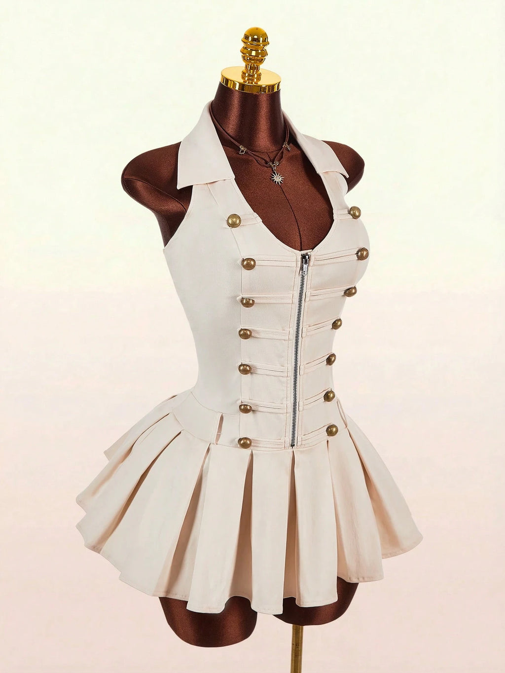 Amplova Sleeveless Sexy Fitted Napoleon Split Pleated Skirt With