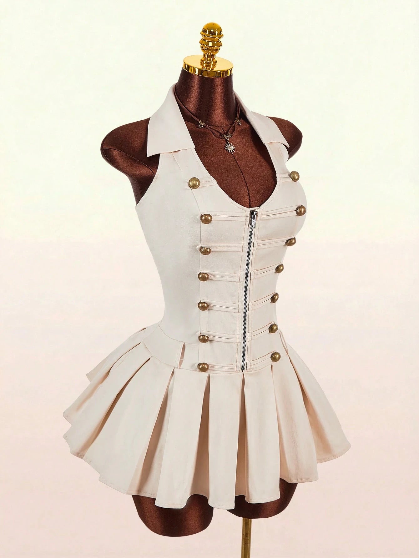 Amplova Sleeveless Sexy Fitted Napoleon Split Pleated Skirt With