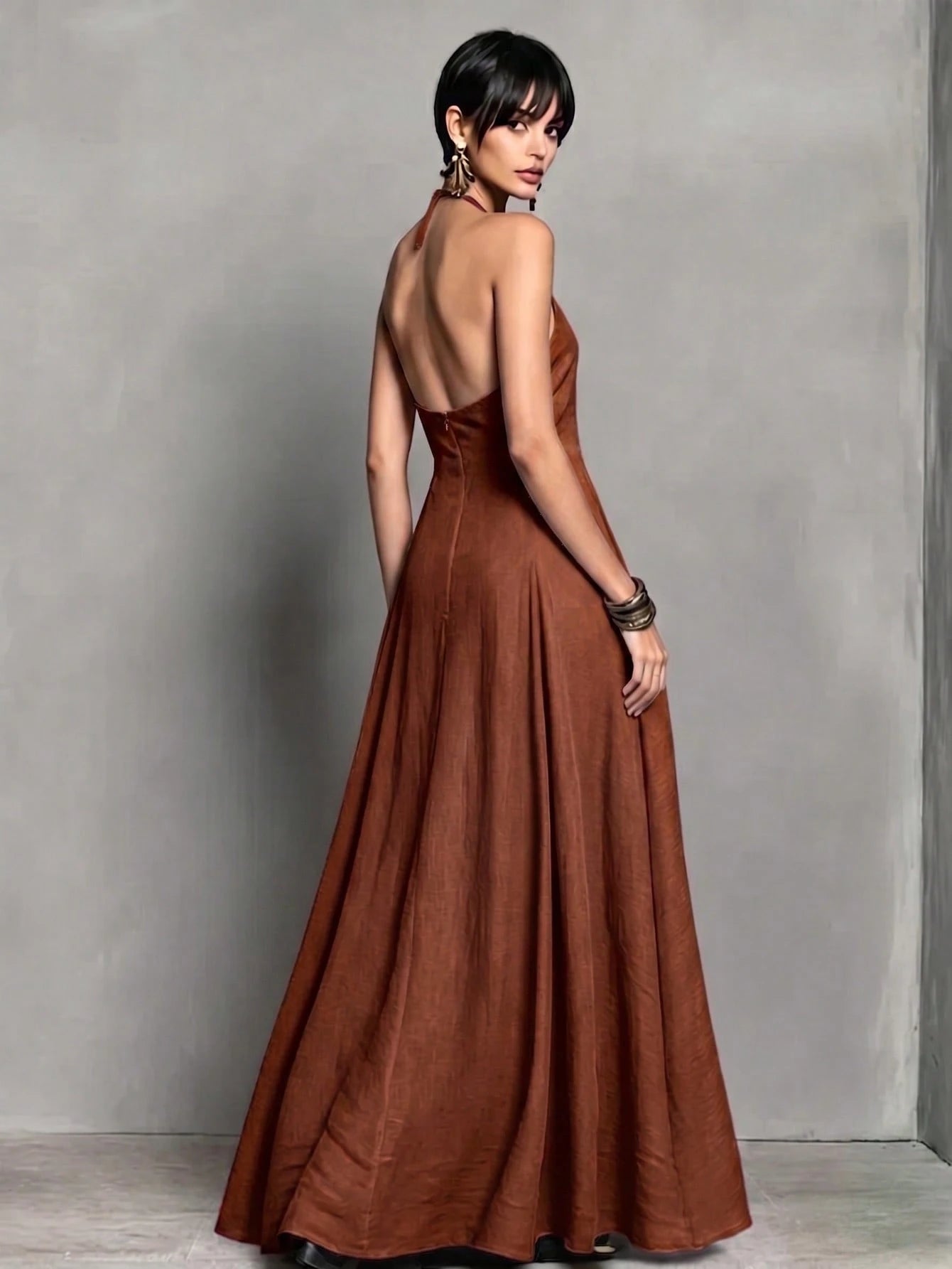 Women's Halter Neck Sleeveless Long Dress With Pockets, Elegant Backless Dress For Date And Evening Party - image 4