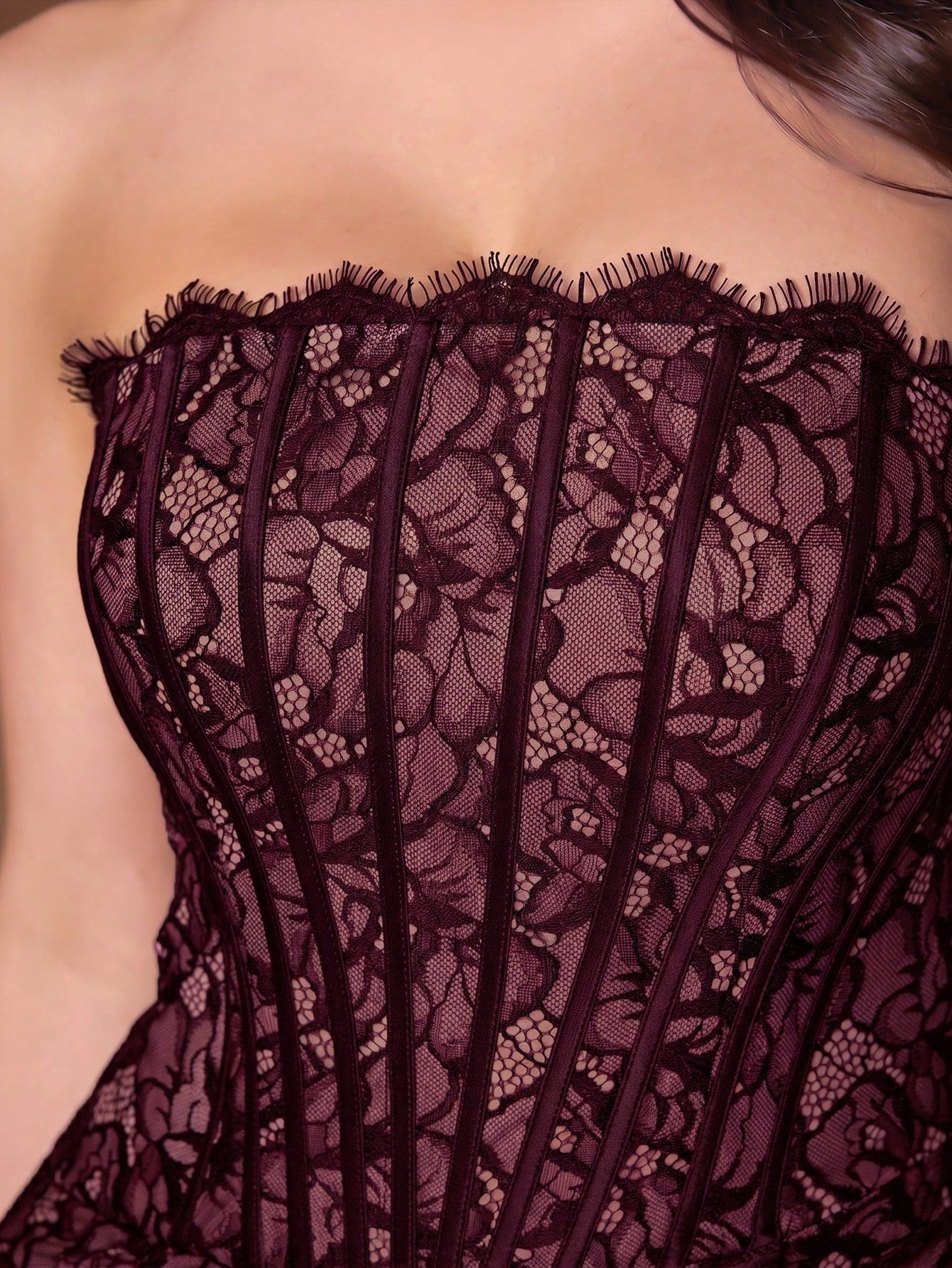 Elegant Strapless Corset Fitted Mermaid Evening Gown, Black Floral Lace Sheer Mesh Slit Long Dress, Formal - image 17