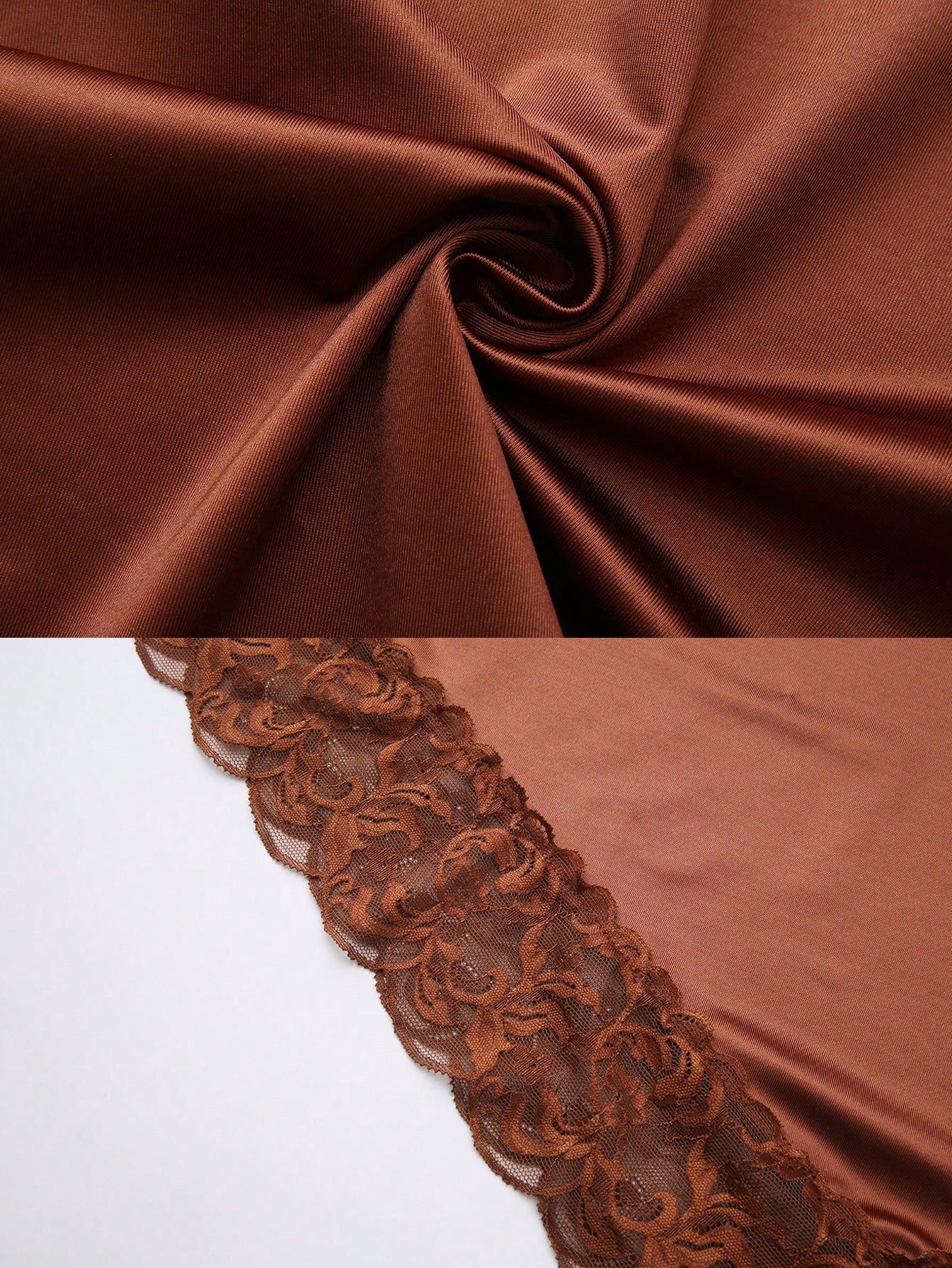Raffinéa Women's Summer Caramel Satin Asymmetrical Shoulder Lace Trim