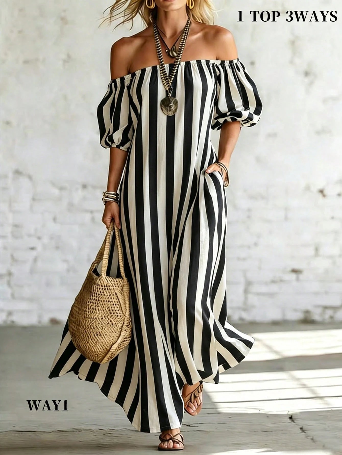 Holidaya Women's Vacation Casual Solid Color Off-Shoulder Dress