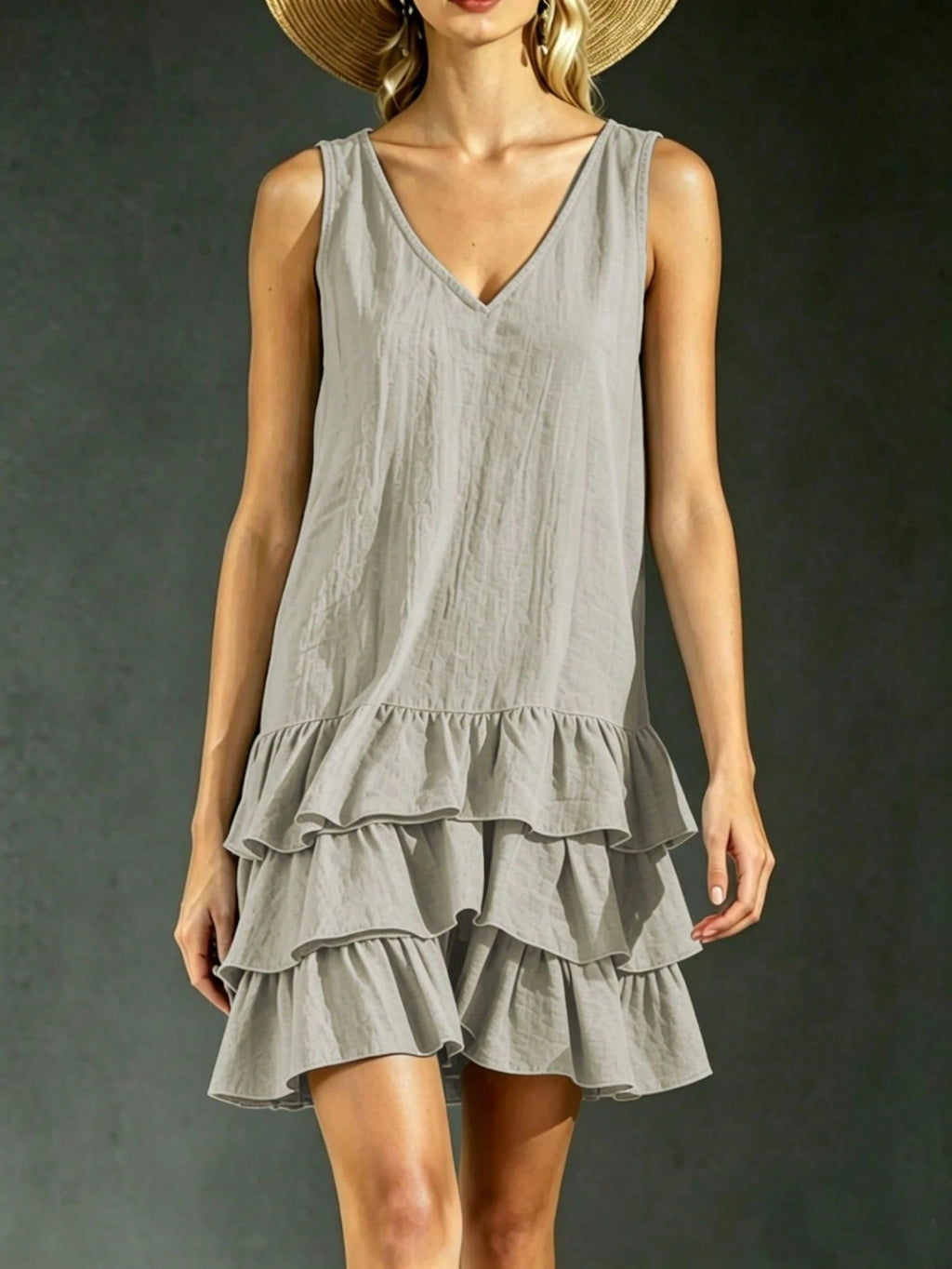 2026 Spring/Summer New V-Neck Ruffle Dress | Sleeveless Layered Short