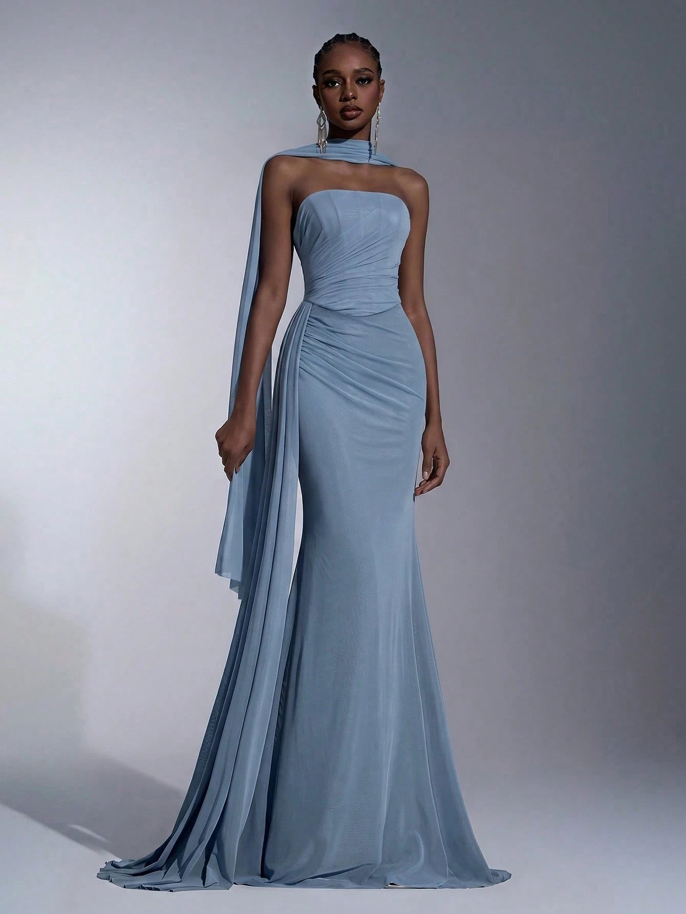 Elitara Dusty Blue Summer Formal Evening Prom Wedding Dress,Elegant