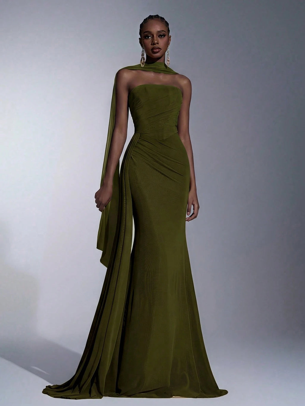 Elitara Dusty Blue Summer Formal Evening Prom Wedding Dress,Elegant Chiffon Strapless Shaping Mermaid Low - image 3