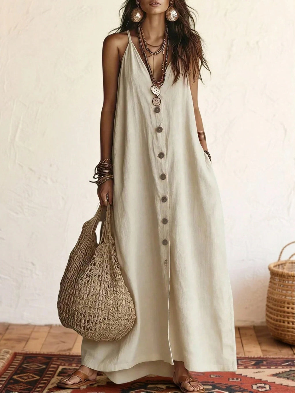 Omancia Women's Casual Boho Solid Color Dress For Summer Holiday