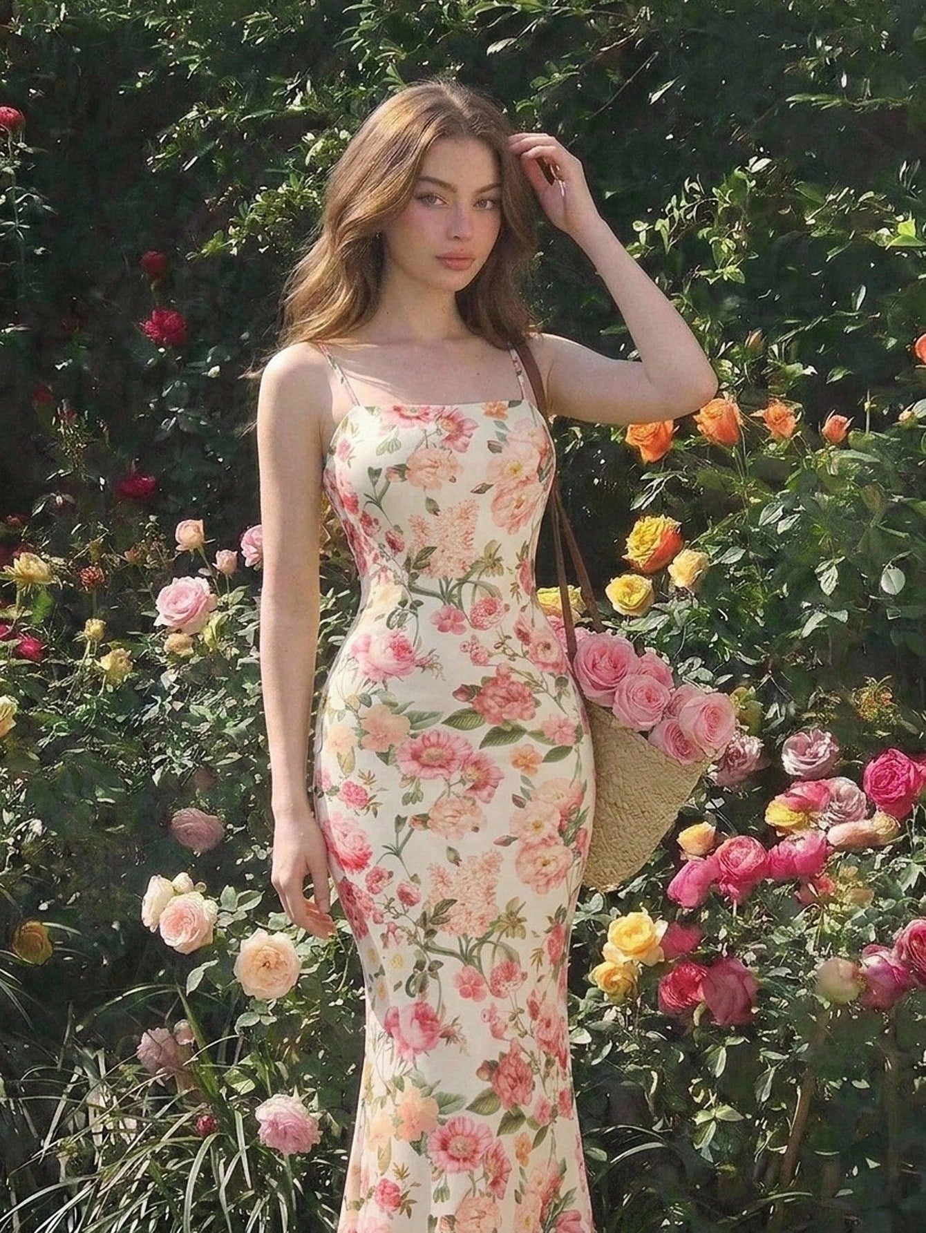 MOD Women's Floral Print Dress With Spaghetti Straps And Mermaid Hem, Elegant Tropical For Vacation Vacation - image 11