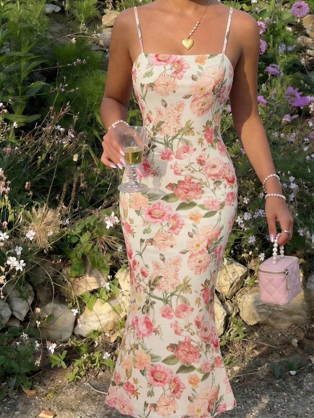 MOD Women's Floral Print Dress With Spaghetti Straps And Mermaid Hem, Elegant Tropical For Vacation Vacation - image 13