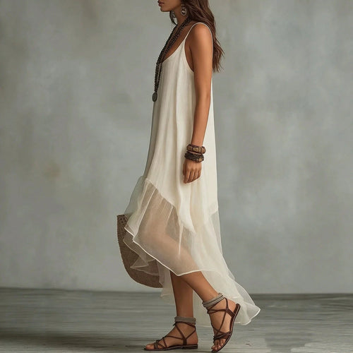 2026 Lazy And Relaxing Bohemian Vacation Solid Color Strap U Neck