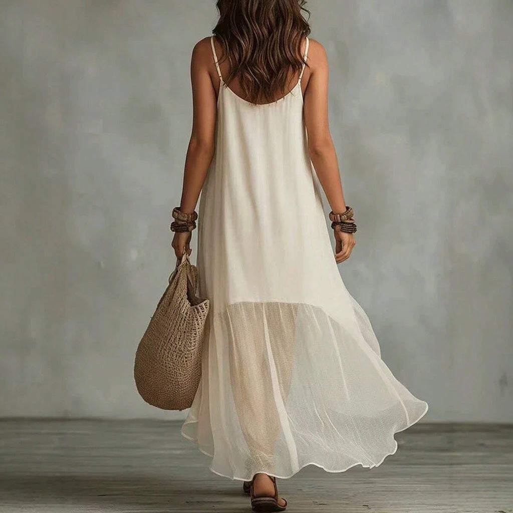 2026 Lazy And Relaxing Bohemian Vacation Solid Color Strap U Neck