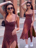 Women's Polka Dot Print Spaghetti Strap Dress, Sweetheart Neck Dress,