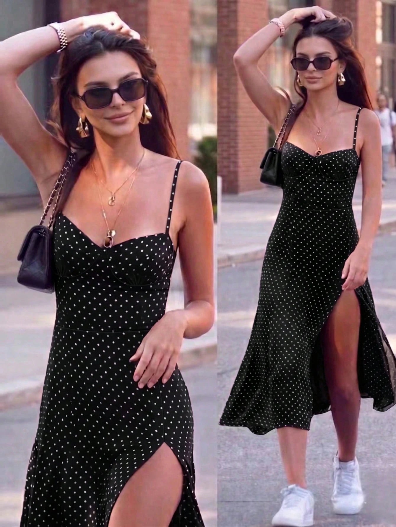 Women's Polka Dot Print Spaghetti Strap Dress, Sweetheart Neck Dress, Retro Elegant Mid-Length Dress Summer - image 11