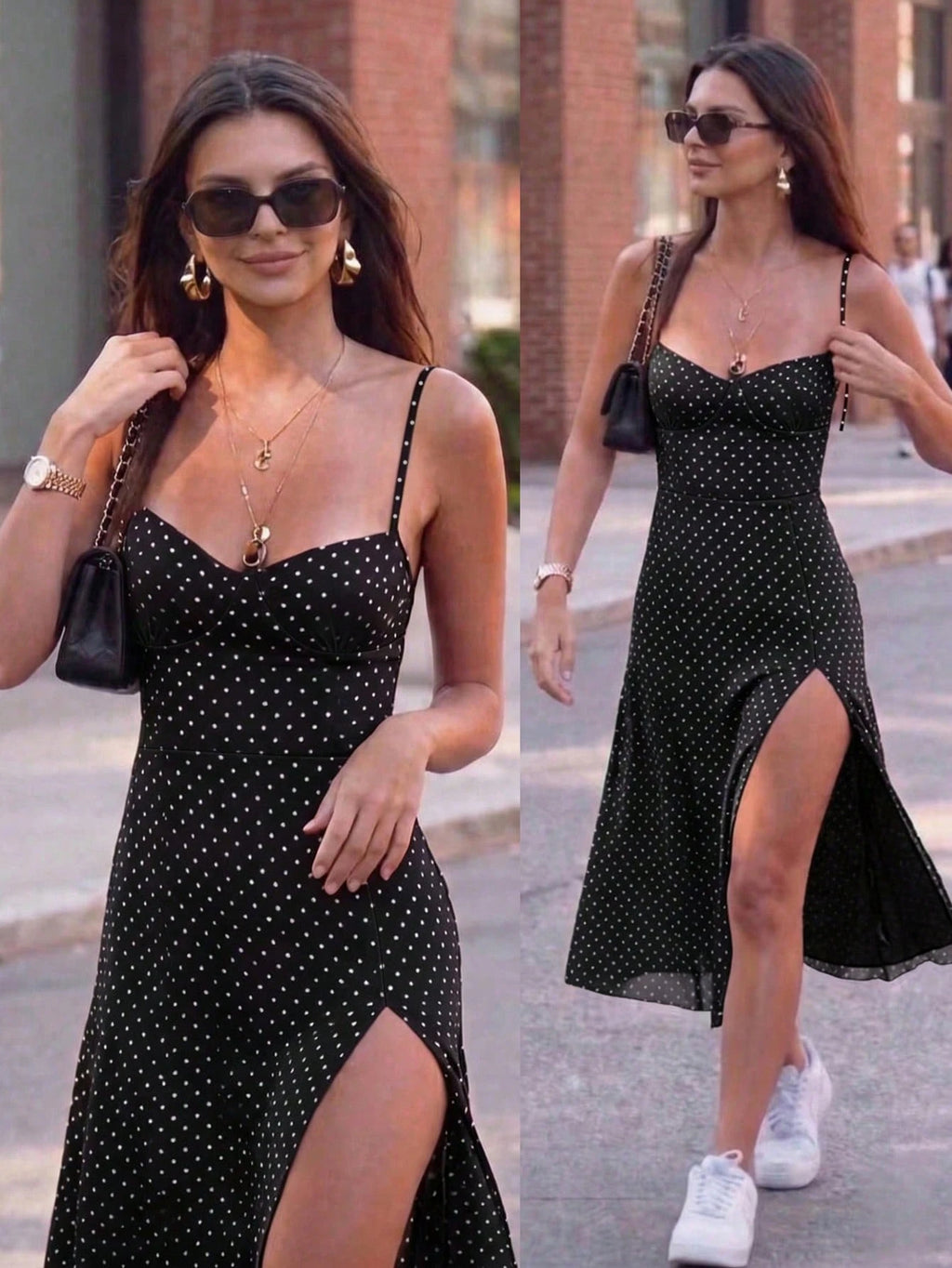 Women's Polka Dot Print Spaghetti Strap Dress, Sweetheart Neck Dress,