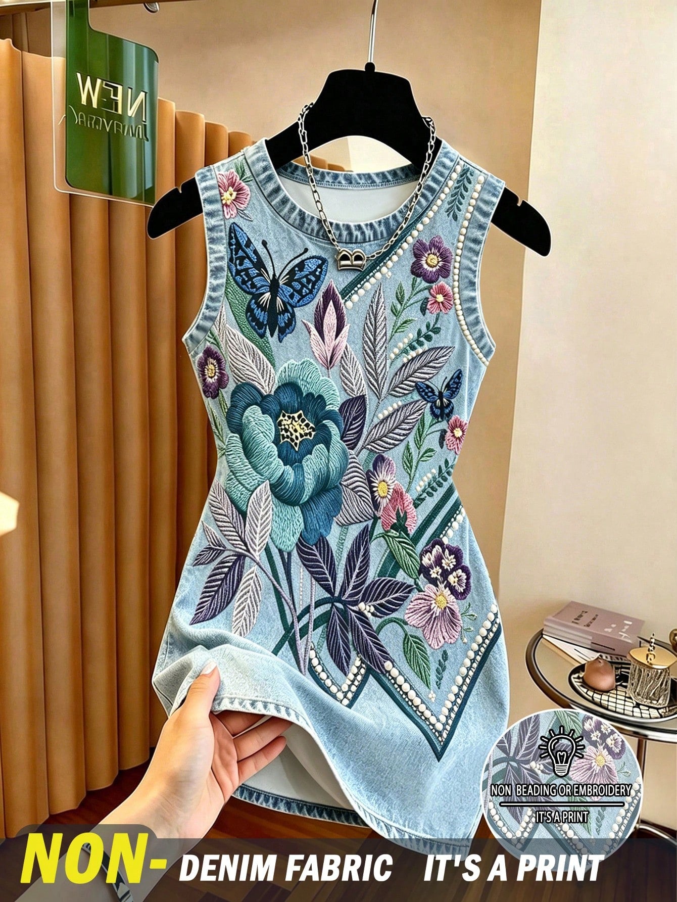 Resyla Women's Faux 3D Digital Print, Contrast Color Casual Fashion Digital Print Mid-Length Dress - image 11
