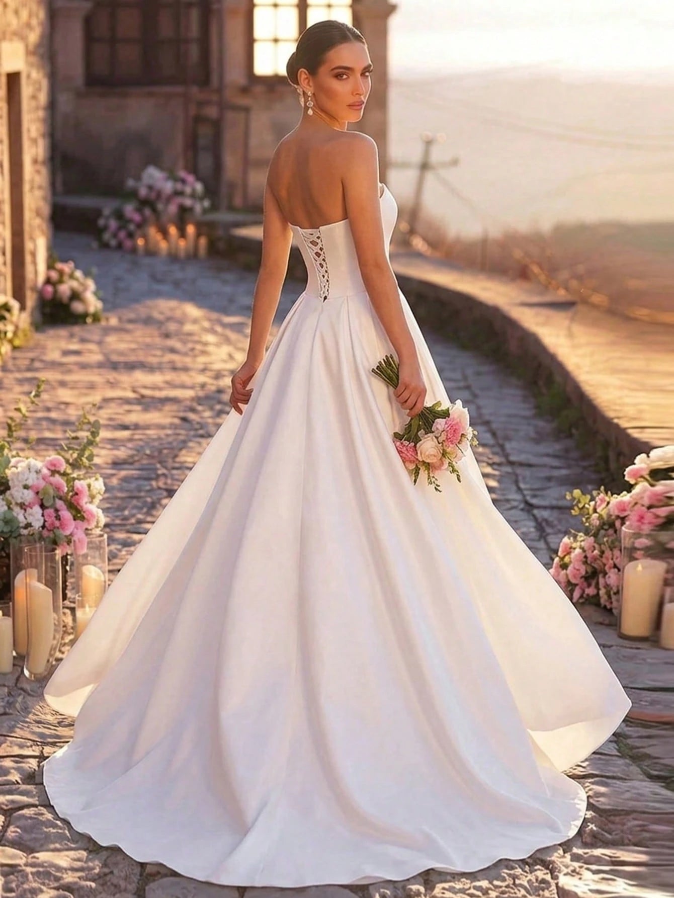 Glamrae Elegant Luxurious Satin Ruched Extra-Wide Hem Sexy Strapless Dress, Suitable For Weddings, Events, - image 3