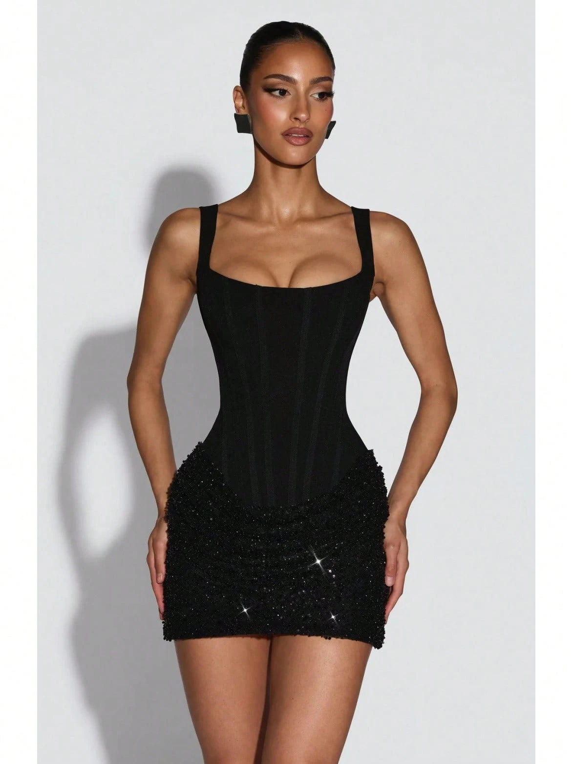 Square Neck Corset Mini Party Dress, Sequin Ruched Skirt Bodycon Gown For Birthday Banquets, Cocktail - image 13