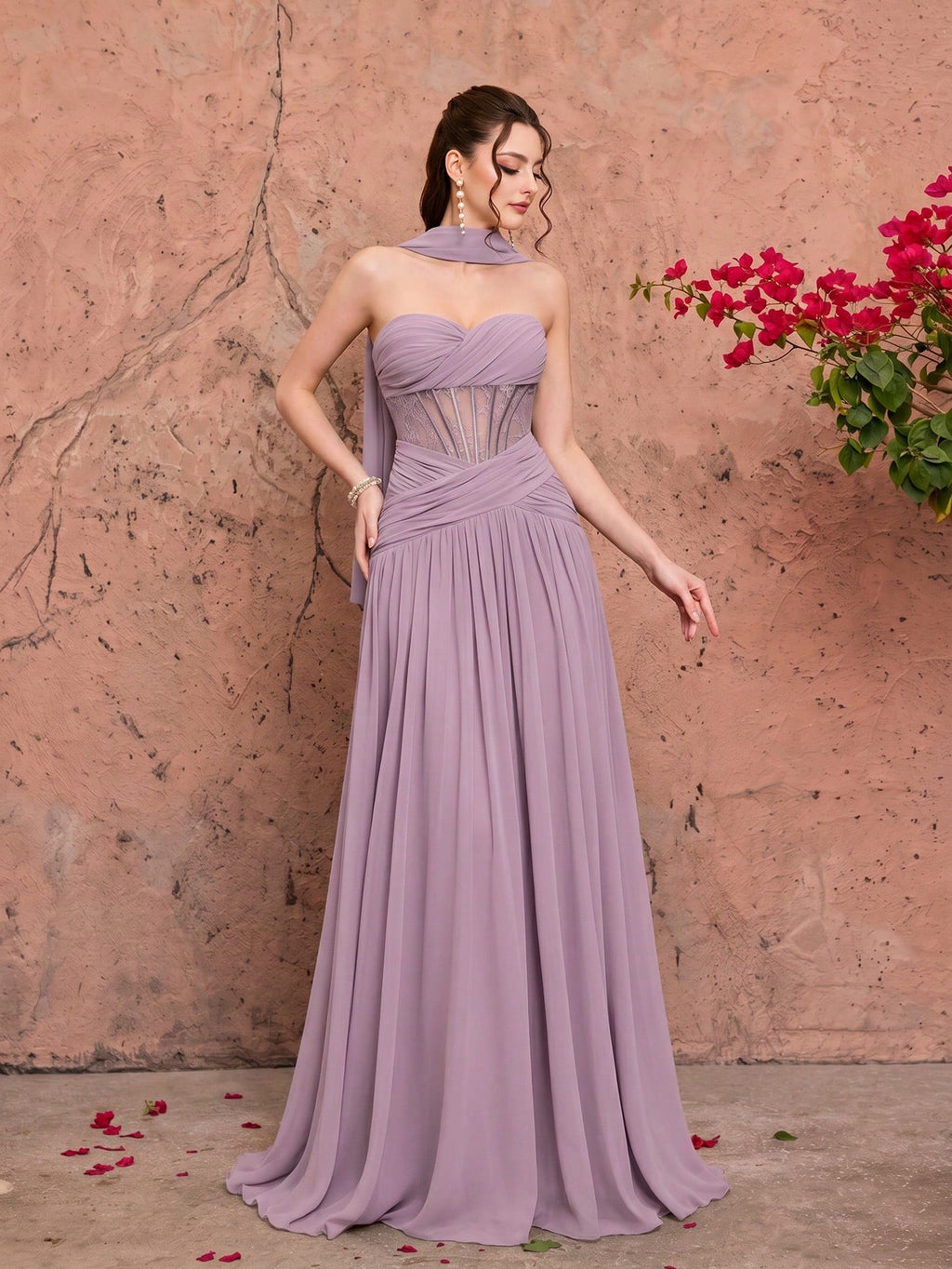 Mgiacy Women's Elegant Mint Green Chiffon Heart Neckline Strapless Corset Back Lace-Up A-Line Maxi Dress, - image 14