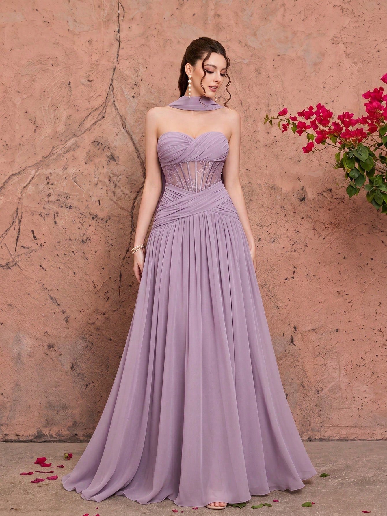 Mgiacy Women's Elegant Mint Green Chiffon Heart Neckline Strapless Corset Back Lace-Up A-Line Maxi Dress, - image 11