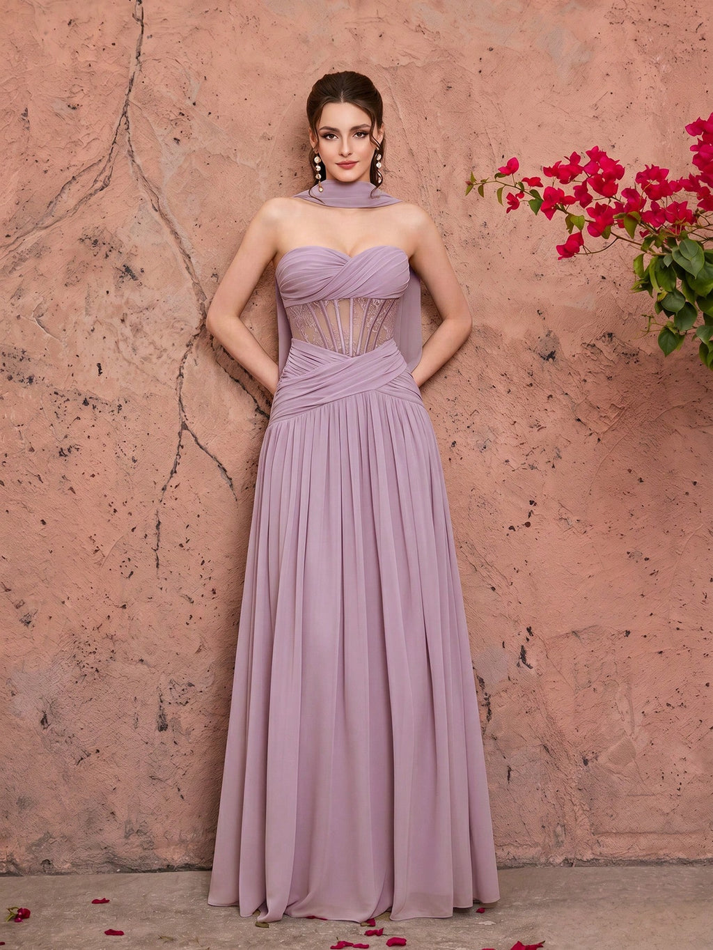 Mgiacy Women's Elegant Mint Green Chiffon Heart Neckline Strapless Corset Back Lace-Up A-Line Maxi Dress, - image 15