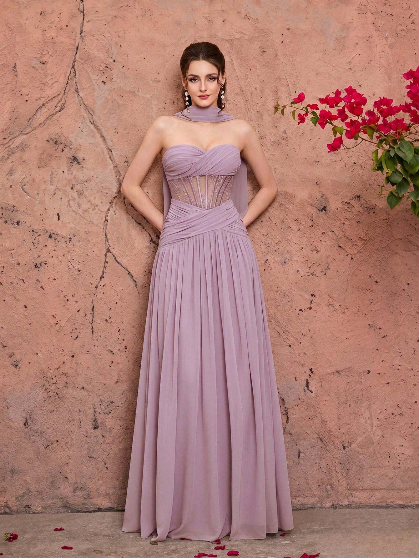 Mgiacy Women's Elegant Mint Green Chiffon Heart Neckline Strapless Corset Back Lace-Up A-Line Maxi Dress, - image 15