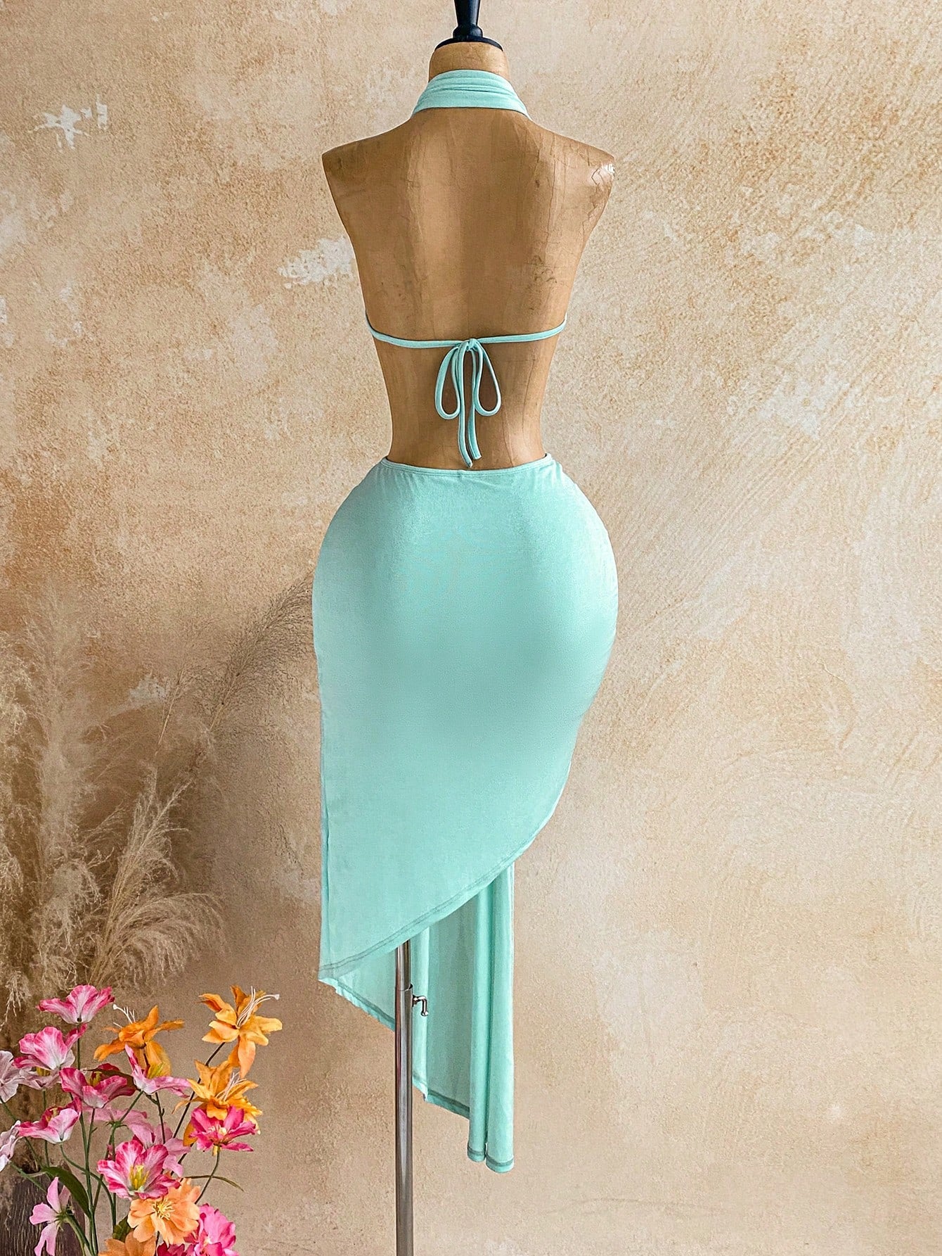 Soleia Sexy Tropical Vacation Deep V-Neck Knot Decor Wrap Waist
