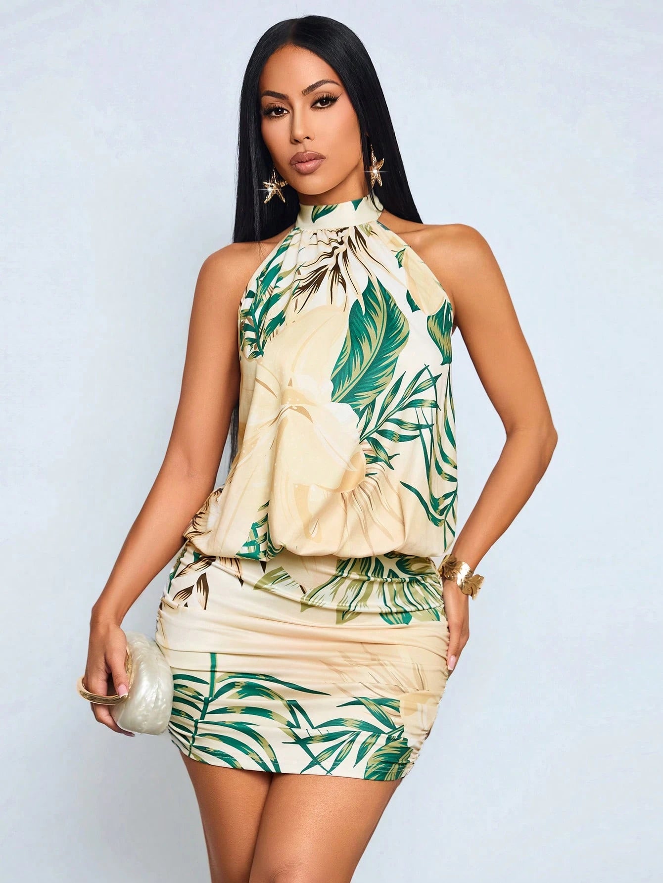 SOLERSUN Women's Summer Elegant Chic Vacation Sexy Party High Neck Halter Backless Mini Bodycon Dress - image 5